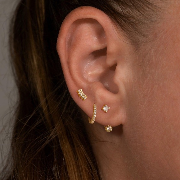 Swarovski Elegant Solid Silver 14K Gold Plated 3-Earring Set (One Ear Only) - Picture 3 of 8